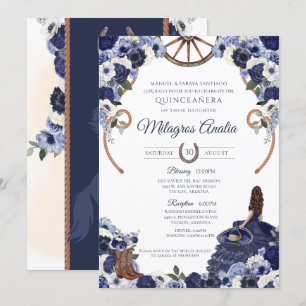 Invitation Flore Bleue de la marine russe Charro Quinceanera 