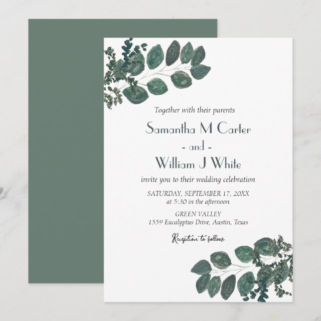 Invitation Flore botanique rustique Eucalyptus (Devant / Derrière)
