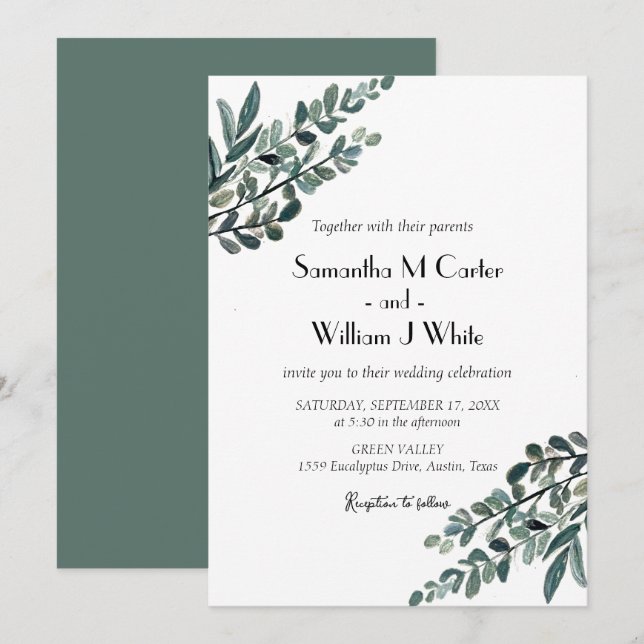 Invitation Flore botanique rustique Eucalyptus (Devant / Derrière)