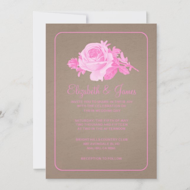 Invitation Flore Brown rose/Faire-part de mariage de fleurs (Devant)