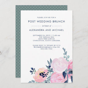 Invitation Flore brun et marine   Brunch Mariage