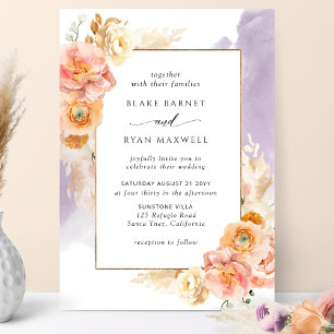 Invitation Flore brune, Aquarelle violette Mariage chic