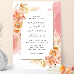 Invitation Flore brune, Mariage chic d'aquarelle de corail