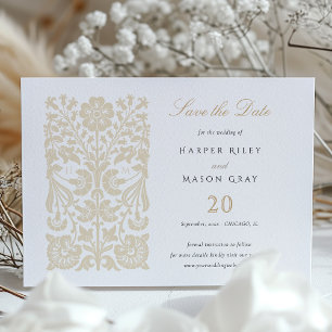 Invitation Flore classique beige et ivoire Enregistrer la dat