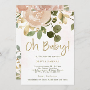Invitation Flore d'aquarelle neutre  Oh Baby Baby shower