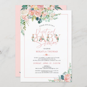 Invitation Flore de Baby shower virtuel en ligne Rose Gold Pi