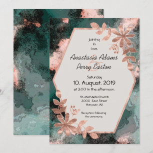 Invitation Flore de cuivre à l'eau noire et Turquoise