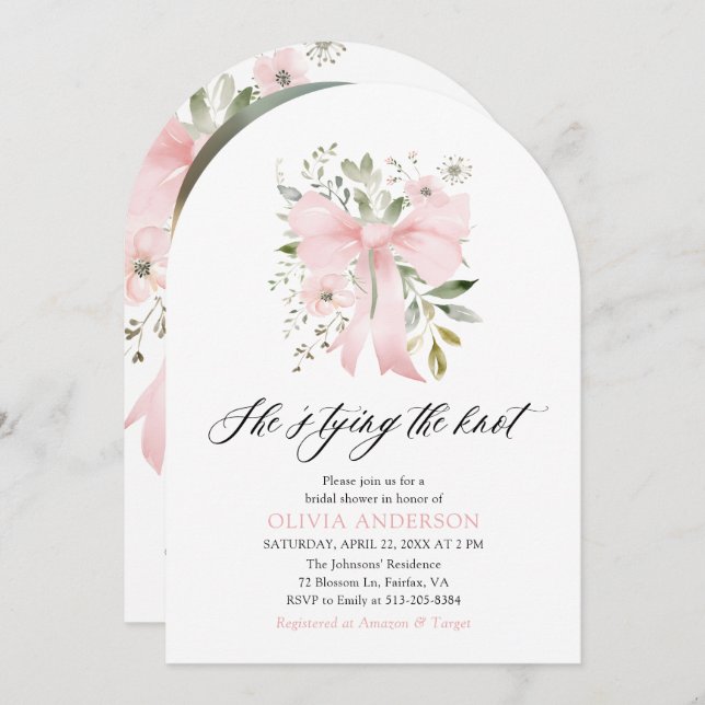 Invitation Flore de la boue rose Elle noue la Fête des mariée (Devant / Derrière)