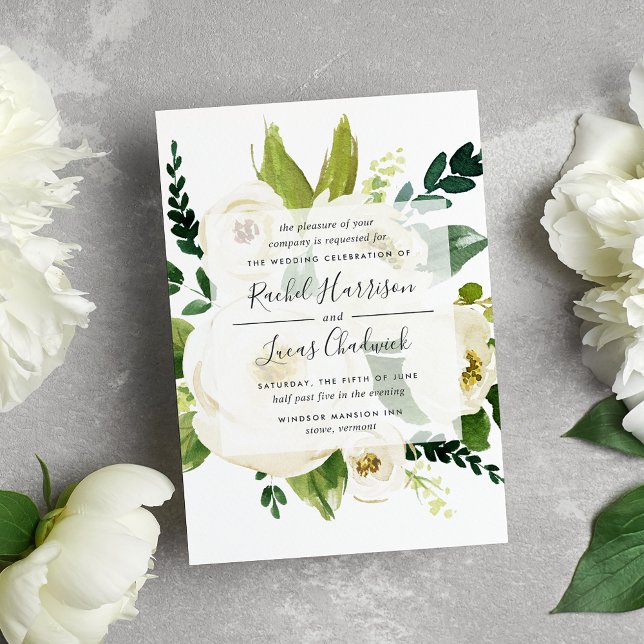 Invitation Flore de l'Albâtre | Mariage botanique vert et bla (Créateur téléchargé)