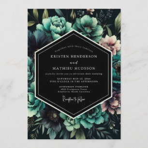 Invitation Flore de mariage pénombre indigo