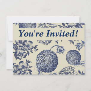 Invitation Flore d'impression florale de fleurs bleues antiqu