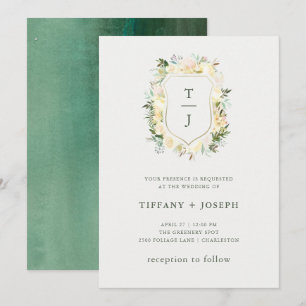 Invitation Flore d'ivoire avec vert Mariage de crête aquare