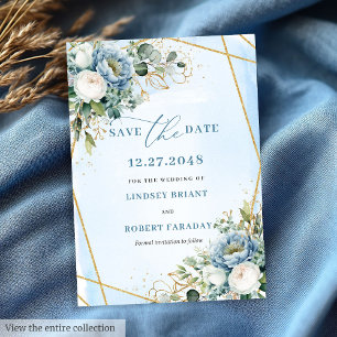 Invitation Flore d'or blanc blanc bleu rustique moderne
