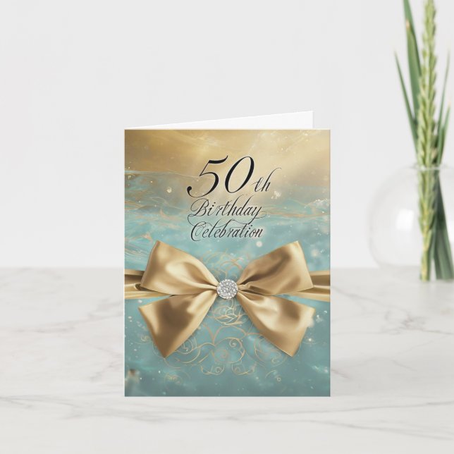 Invitation Flore d'or fin 50e anniversaire Bow diamant (Devant)