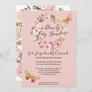 Invitation Flore Dusty Rose Wreath Butterfly Drive Par Douche