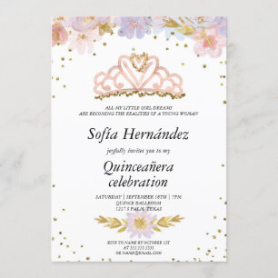 Invitation Flore élégant avec Tiara Quinceañera