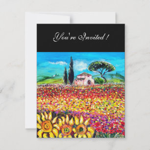 Invitation FLORE EN TOSCANE/ Champs, Coquelicots et Tournesol