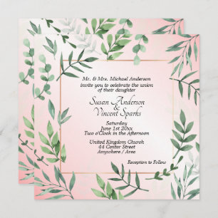 Invitation Flore et faune élégantes Touche de Mariage rose