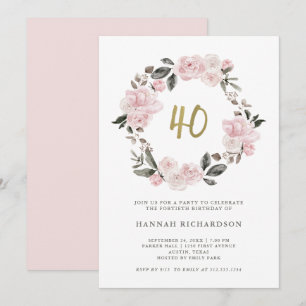 Invitation Flore floue Roses d'aquarelle 40e anniversaire