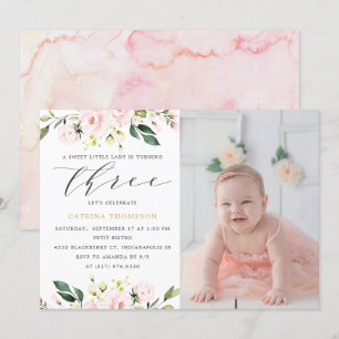 Invitation Flore floue, verte fille 3e anniversaire Photo
