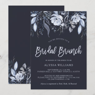 Invitation Flore foncé   Brunch nuptial bleu aquarelle
