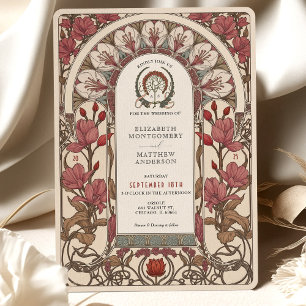 Invitation Flore Mariage de Bourgogne et d'ivoire Art nouveau