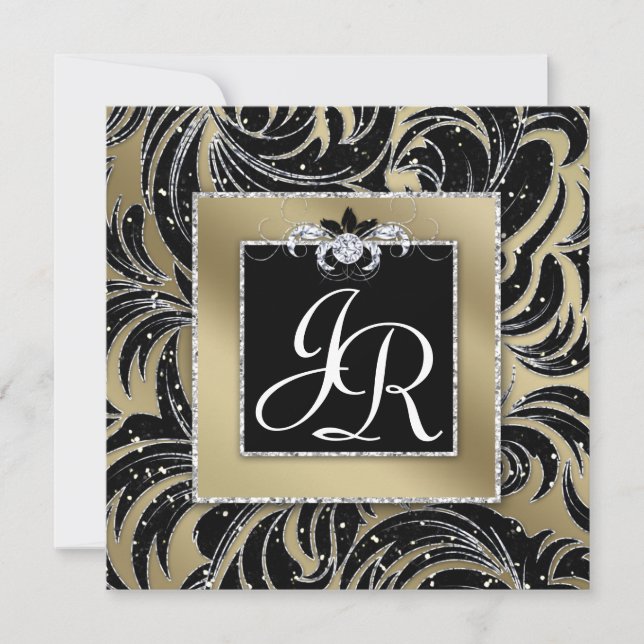 Invitation Flore Mariage de feuille noire or  (Devant)