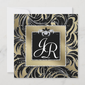 Invitation Flore Mariage de feuille noire or 