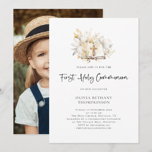Invitation Flore moderne Bible Photo Première Communion saint