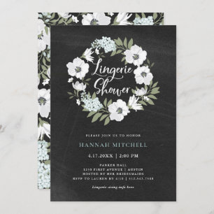 Invitation Flore noire et blanche rustique  Douche Lingerie