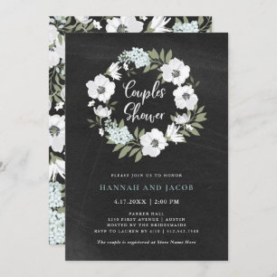 Invitation Flore noire et blanche rustique  Douche pour coupl