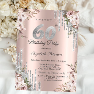 Invitation Flore Parties scintillant en argent Rose Gold 60e
