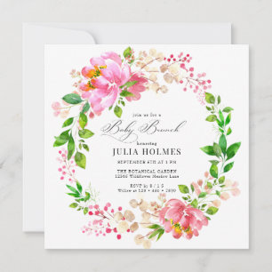 Invitation Flore peint à la main Baby shower de couronne ro