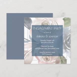 Invitation Flore poussiéreux   Smoky Blue Cream Engagement Pa