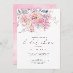 Invitation Flore printanière Fête des mariées rose et mauve