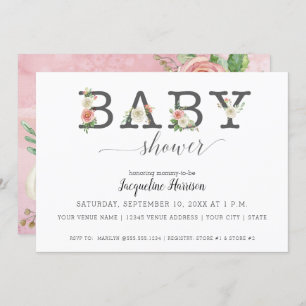 Invitation Flore rose et blanche  Baby shower féminin