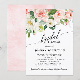 Invitation Flore rose pâle Fête des mariées botanique moderne