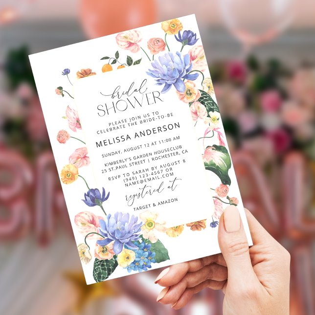 Invitation Flore rose pâle Fête des mariées botanique moderne (Créateur téléchargé)