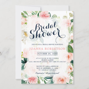 Invitation Flore rose pâle Fête des mariées botanique moderne