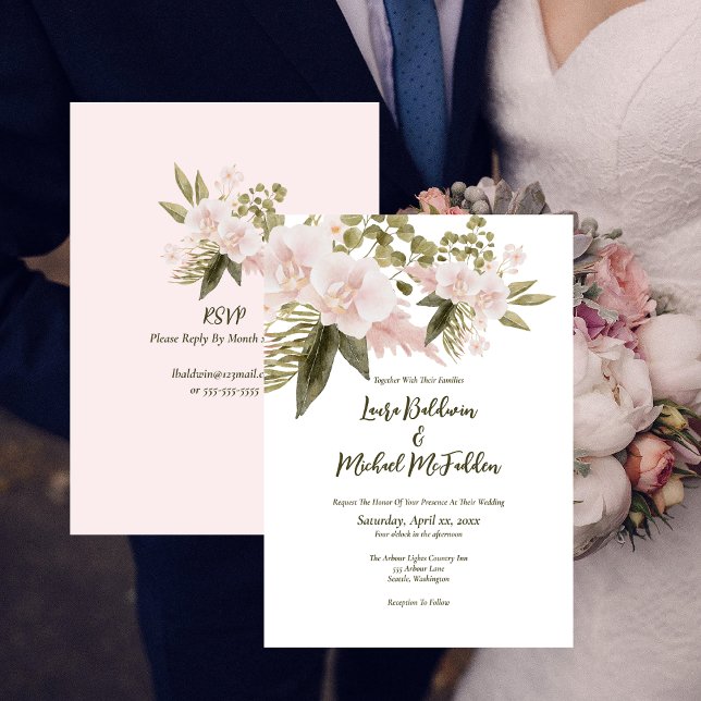 Invitation Flore rose vif élégante avec RSVP (Elegant Boho Blush Pink Wedding with RSVP Invitation)