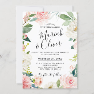 Invitation Flore rose vif Mariage de cadre botanique moderne