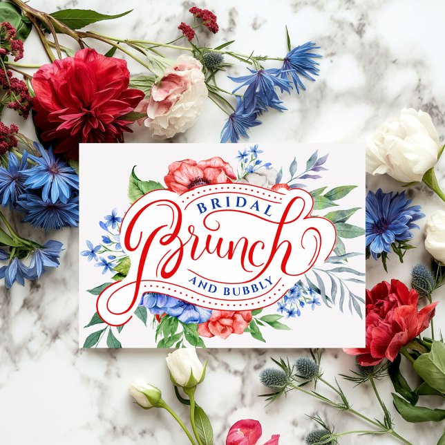 Invitation Flore rouge blanc et bleu | Brunch & bulle (Créateur téléchargé)