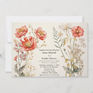 Invitation Flore rouge et crème