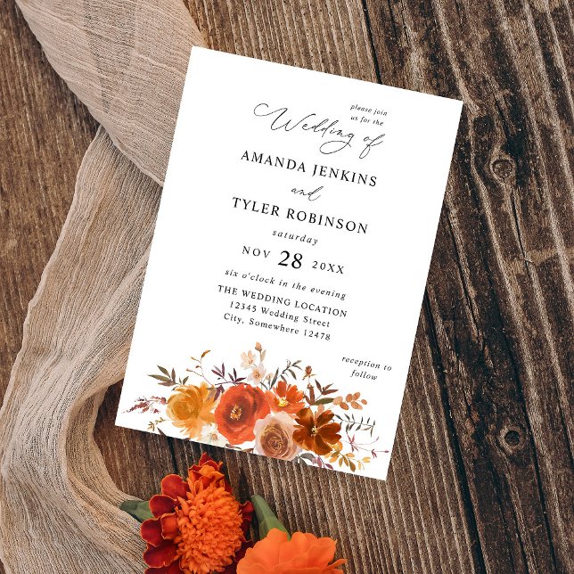 Invitation Flore rouge et orange automne 2 Mariage (Créateur téléchargé)