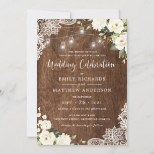 Invitation Flore Rustique dentelle dentelle lumières Mason Ja