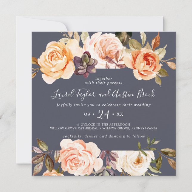 Invitation Flore rustique | Mariage Carré violet (Devant)