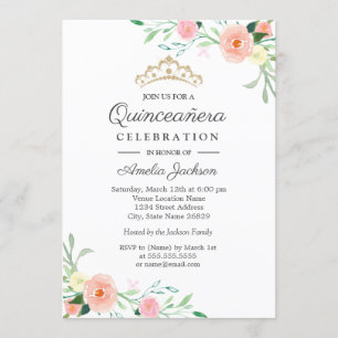 Invitation Flore sauvage Pêche rose Floral Quinceanera Invita