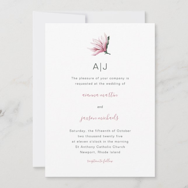 Invitation Flore simple et moderne avec Mariage Monogram (Devant)