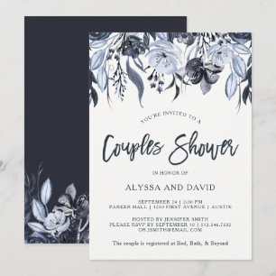 Invitation Flore sombre  Douche d'aquarelle moderne Couples