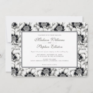 Invitation Flore tirée à main noire et blanche - Mariage